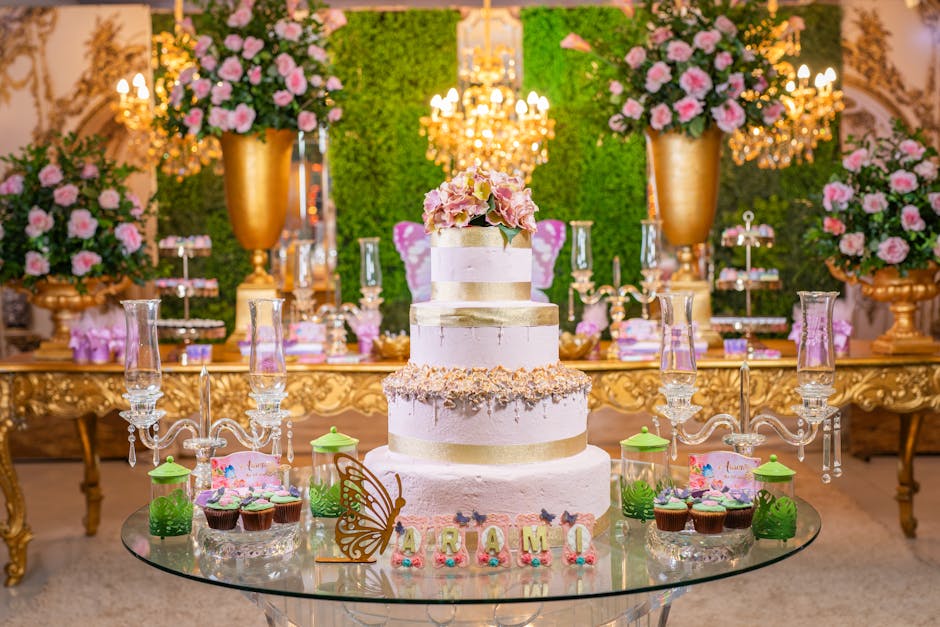 Elegant entertainment hall with crystal chandeliers and plush seating